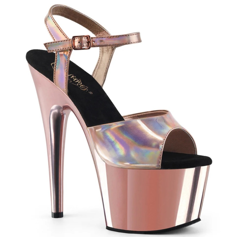 Pleaser Rose Gold Hologram Platform Sandals - SZ. 11